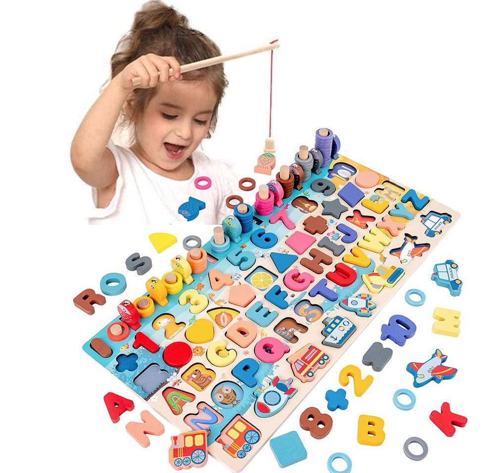 Children's Educational Toy Wooden Peg Puzzle Alphabet Numbers Motor Skills Montessori