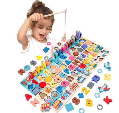 Children's Educational Toy Wooden Peg Puzzle Alphabet Numbers Motor Skills Montessori