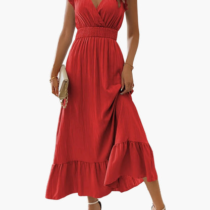 Women's Elegant Maxi Dress with Ruffle Sleeves and Flattering Waist – Perfect for Summer & Vacation
