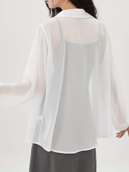Women's Long Sleeve Blouse Transparent Loose Modern for Everyday and Leisure