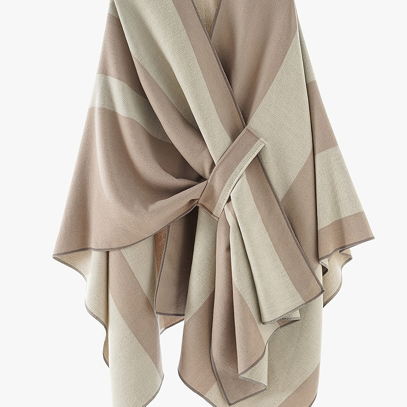 Damen Poncho Zweifarbig Gestreift Weicher Umhang mit V-Ausschnitt