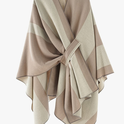 Damen Poncho Zweifarbig Gestreift Weicher Umhang mit V-Ausschnitt