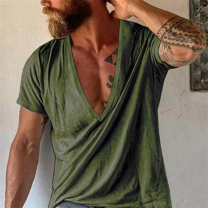 Men's shirt with deep V-neck, fashionable and casual for leisure and summer