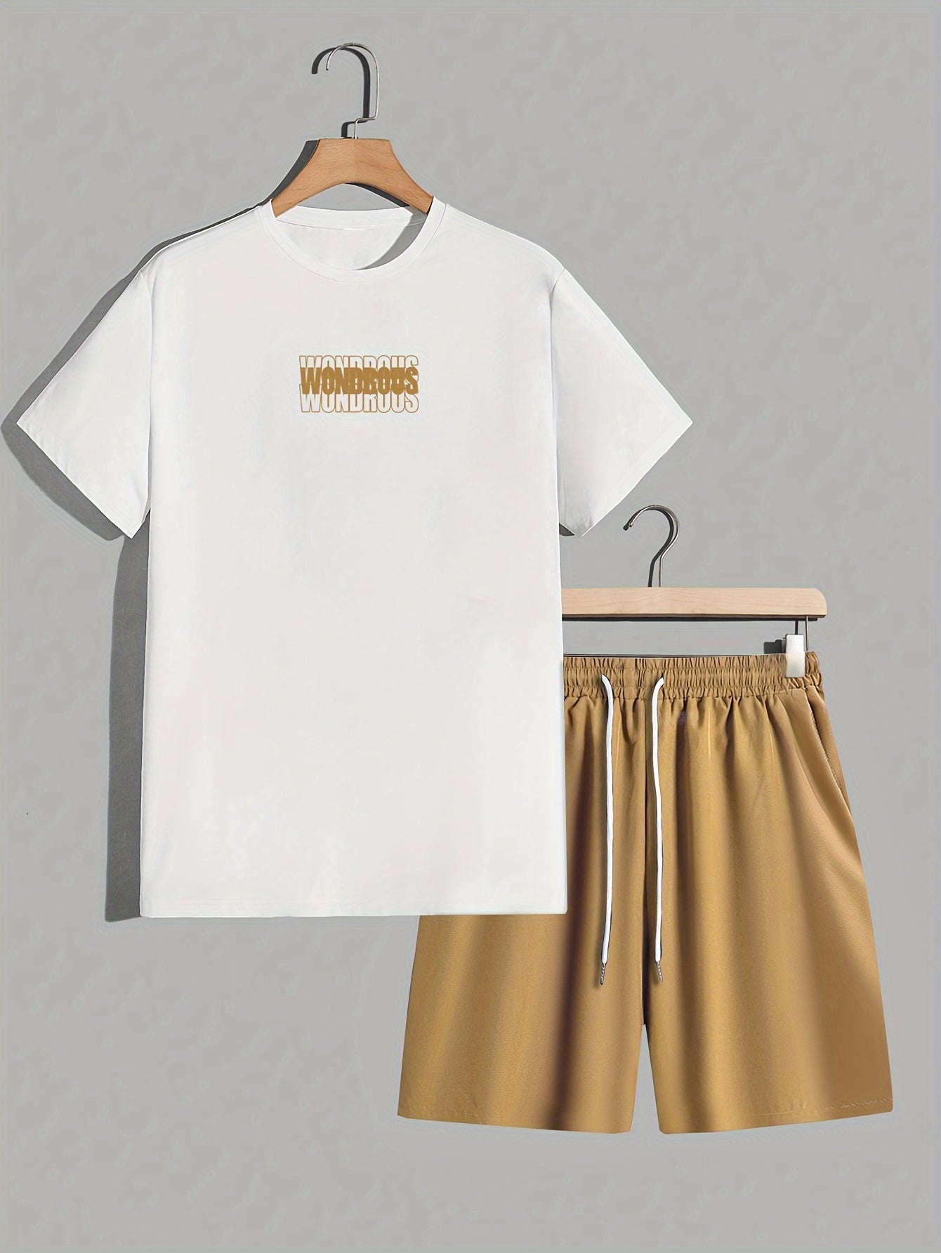 Men's Streetwear Set with Print – Modern T-Shirt and Shorts with WONDROUS Graphic, Casual Outfit