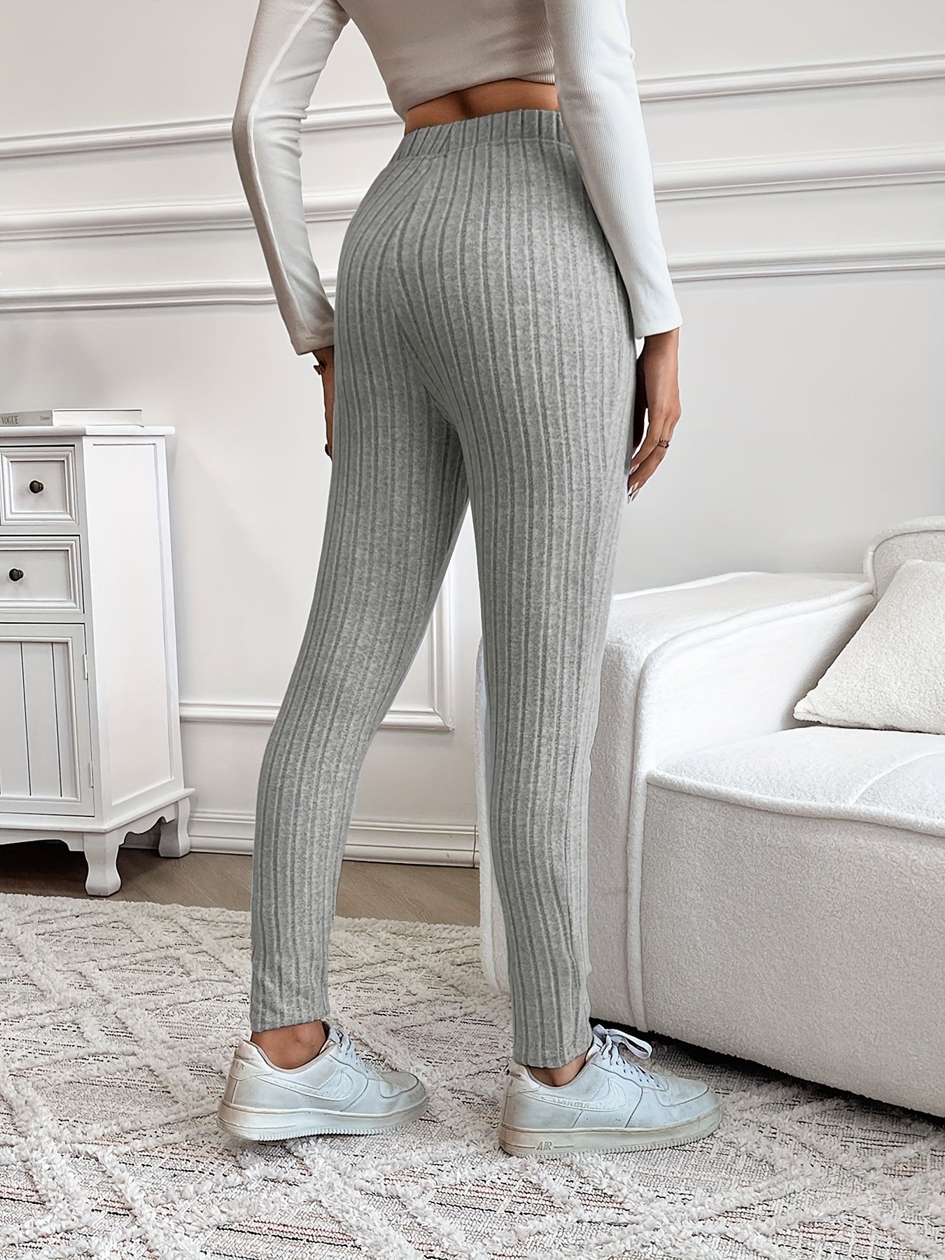 Gerippte Leggings für Damen mit hoher Taille und Kordelzug