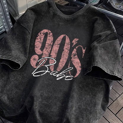 Damen Vintage Oversize T-Shirt mit 90's Babe Print – Streetwear Retro Sommer