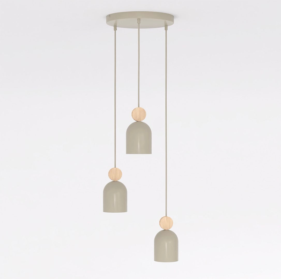 Hanglamp Mesi gepoedercoat staal en hout, Scandinavisch, beige, Ø 34 cm, 3 lichtpunten, verstelbare hoogte