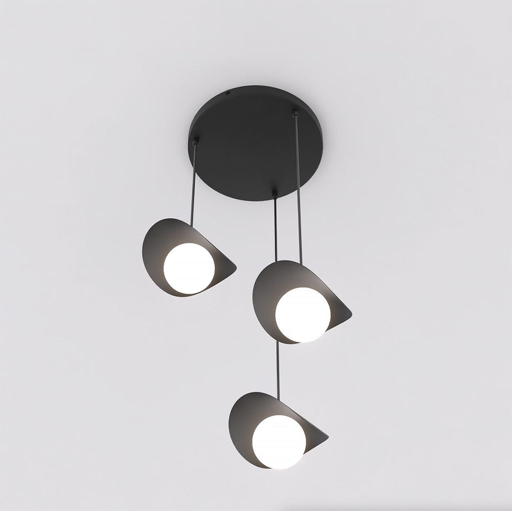 Hanglamp 3 lampen gepoedercoat staal modern zwart met witte kapjes, Ø 40 cm plafondplaat, G9 – eethoek, keukeneiland