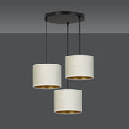 Hanglamp 3-lichts gepoedercoat staal en stof, Hilde minimalistisch, wit met zwart, kap Ø 20 cm, eettafel