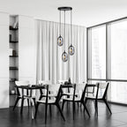 Hanglamp 3 lichts gepoedercoat staal en glas, modern, zwart met grafiet glazen kappen, kappen 12 cm, E14, woonkamer en eetkamer
