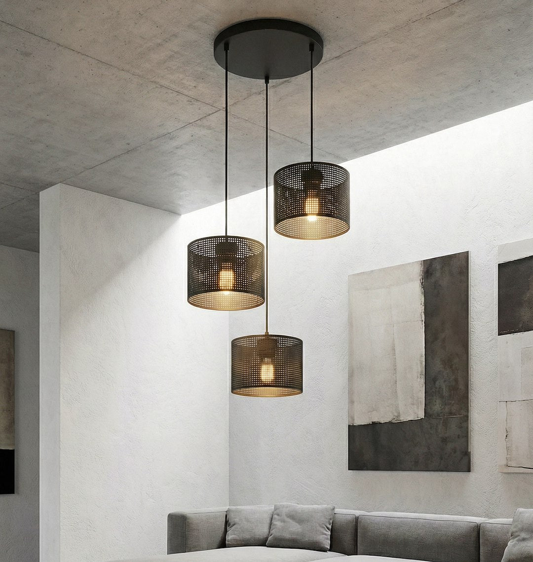 Hanglamp Lux gepoedercoat staal zwart met 3 lichtpunten, kap Ø 20 cm, E27-fitting, verstelbare hoogte