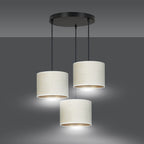 Hanglamp 3-lichts gepoedercoat staal en stof, Hilde minimalistisch, wit met zwart, kap Ø 20 cm, eettafel