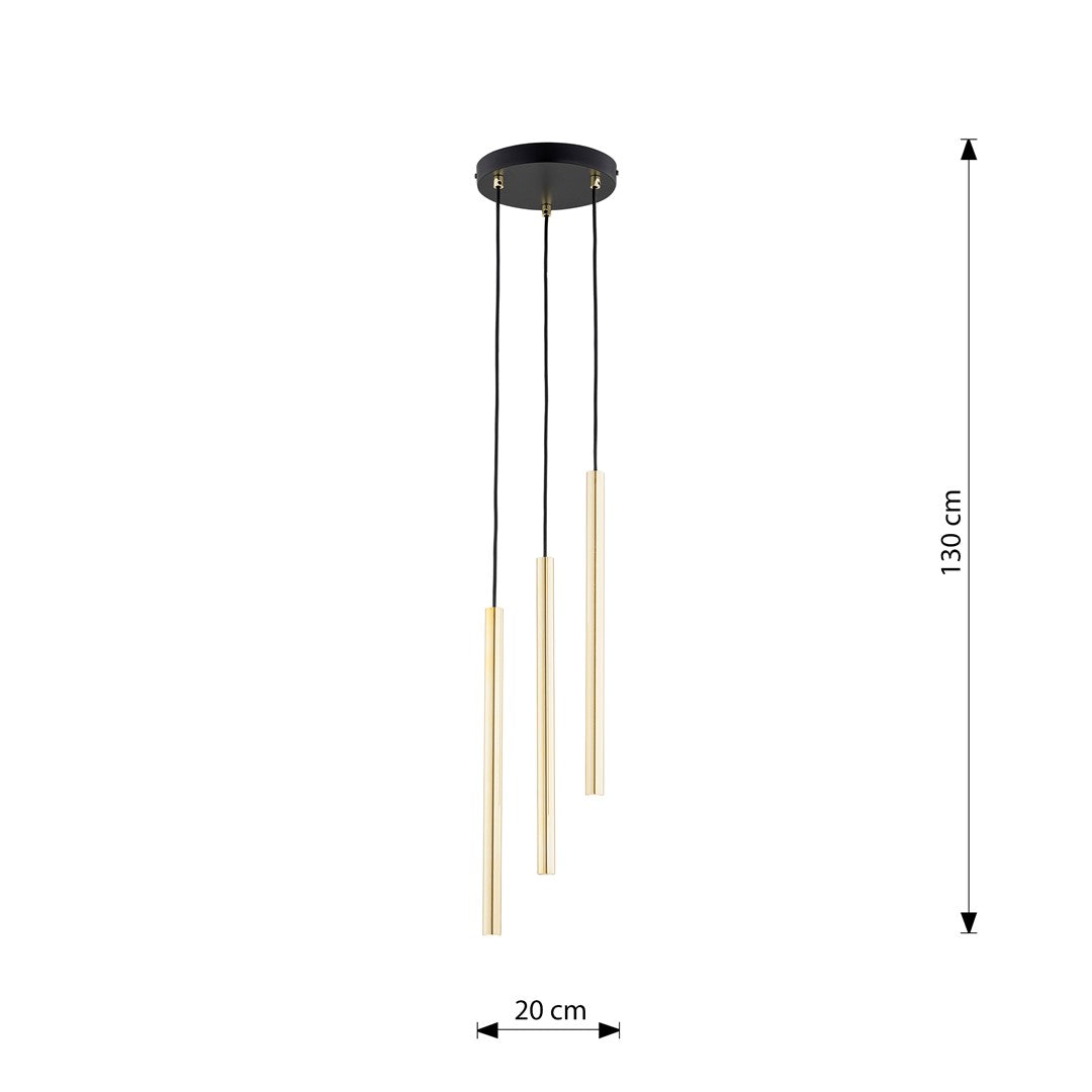 Hanglamp Selter gepoedercoat staal, glamour, zwart met goud, 3 lichtpunten, G9, Ø 20 cm, hoogte 130 cm