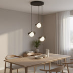 Hanglamp 3 lampen gepoedercoat staal modern zwart met witte kapjes, Ø 40 cm plafondplaat, G9 – eethoek, keukeneiland