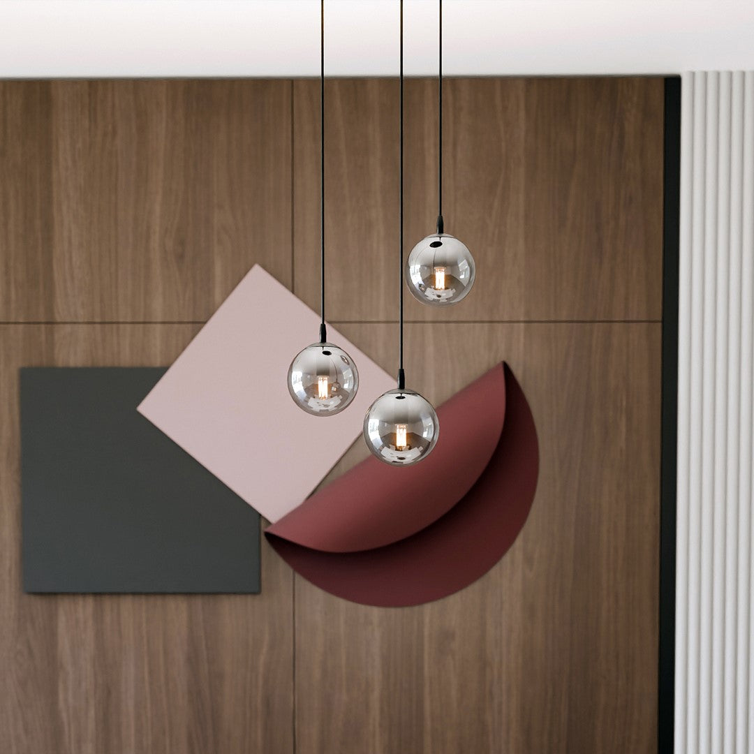 Hanglamp 3-lichts gepoedercoat staal en glas Cosmo, zwart met grafiet glazen kappen Ø 14 cm, eettafel en woonkamer