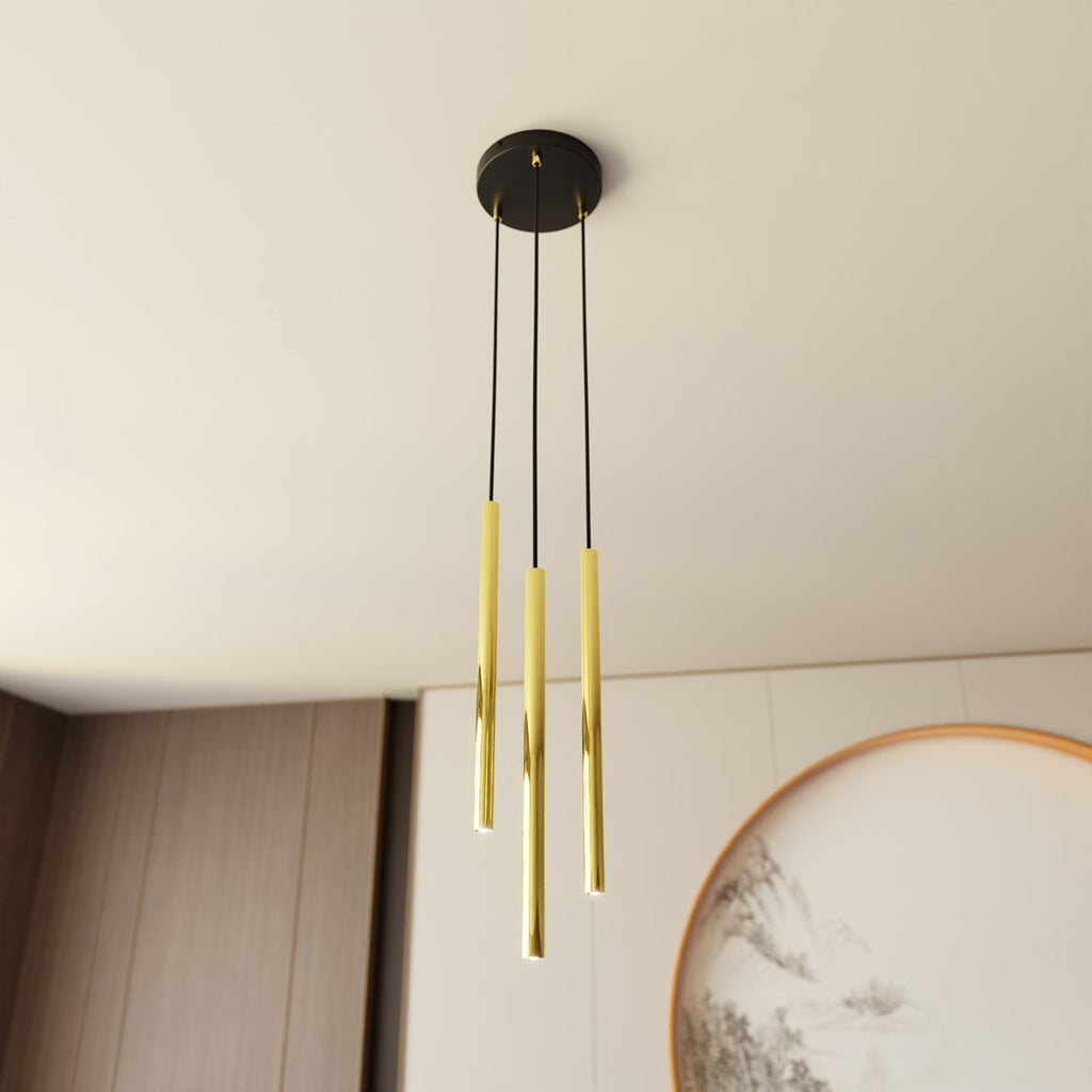 Hanglamp Selter gepoedercoat staal, glamour, zwart met goud, 3 lichtpunten, G9, Ø 20 cm, hoogte 130 cm