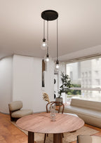 Hanglamp gepoedercoat staal en glas Istar, zwart met transparante kappen, 3 lichts, Ø 14 cm kappen, woonkamer en eetkamer