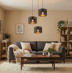 Hanglamp Lux gepoedercoat staal zwart met 3 lichtpunten, kap Ø 20 cm, E27-fitting, verstelbare hoogte