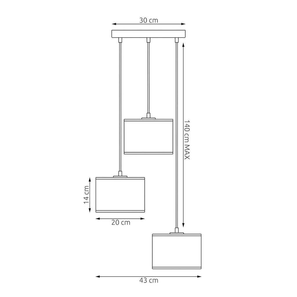 Hanglamp gepoedercoat staal Lux, zwart met goud, 3 lampen, stoffen kap Ø 20 cm, voor eettafel en keukeneiland