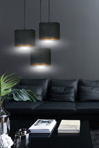 Hanglamp Hilde 3 lichts gepoedercoat staal en stof, zwart met gouden binnenzijde, kap Ø 20 cm, verstelbaar