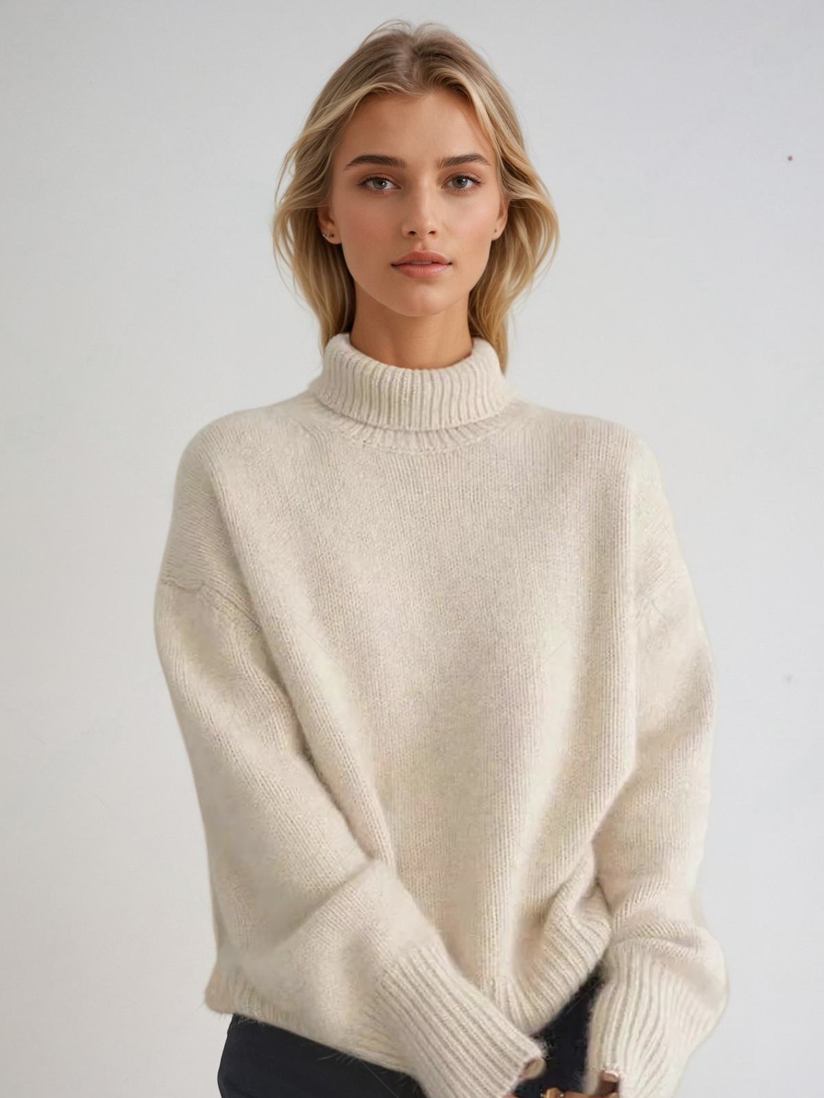 Women's turtleneck sweater in trendy oversized look for autumn and winter, casual and elegant