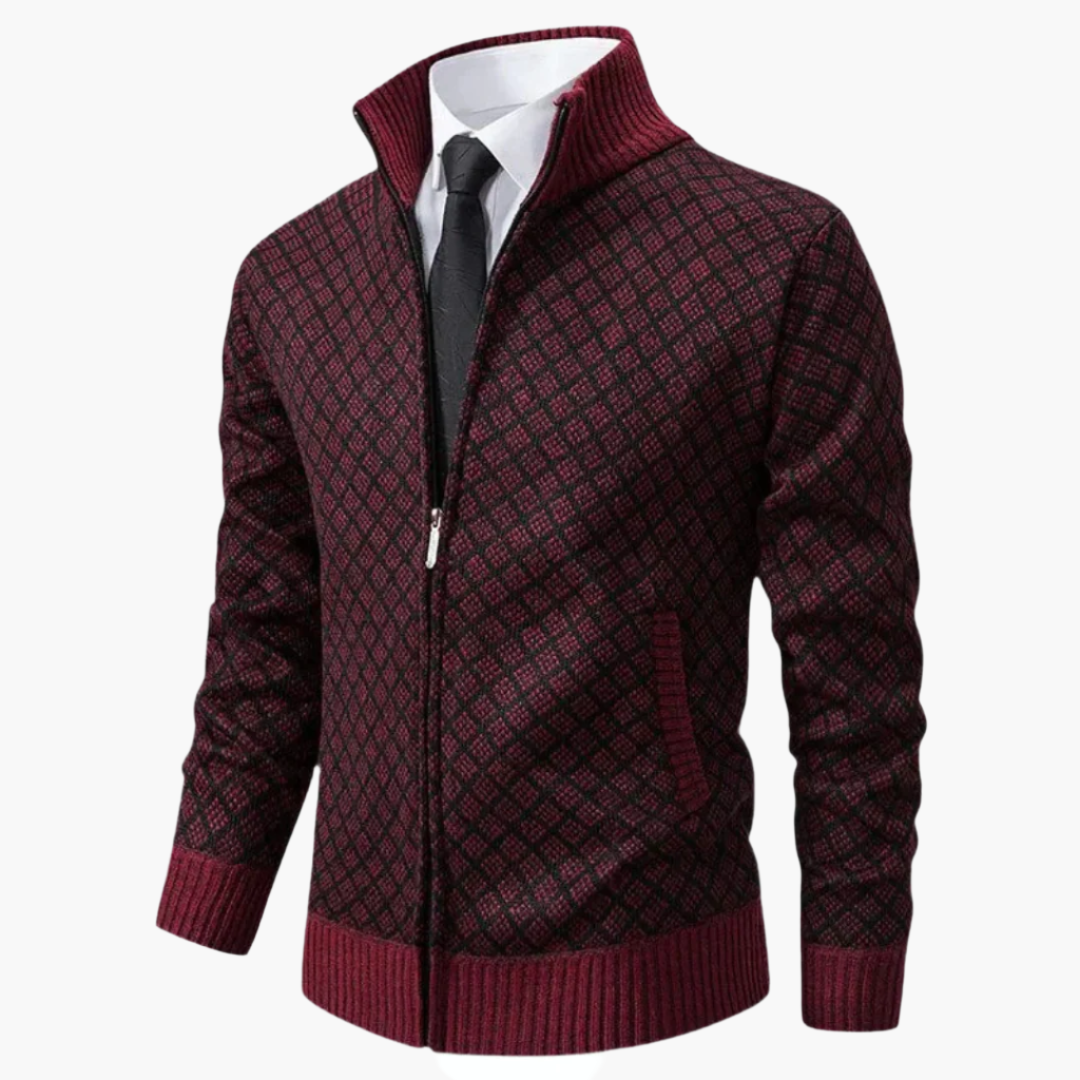 Men's cardigan with zipper – Elegant business & casual jacket in modern pattern style