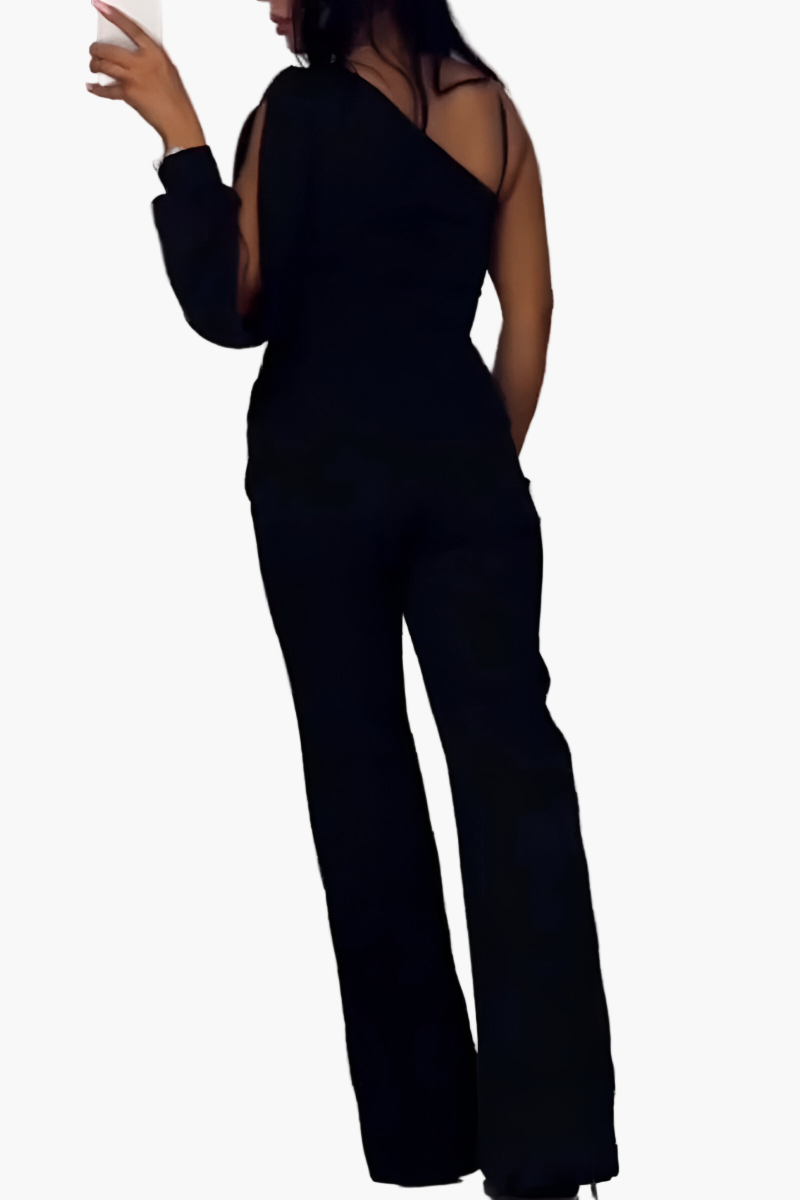 Women's Elegant One-Shoulder Jumpsuit with Wide Leg and Glamour Insert – Perfect for Evening and Party