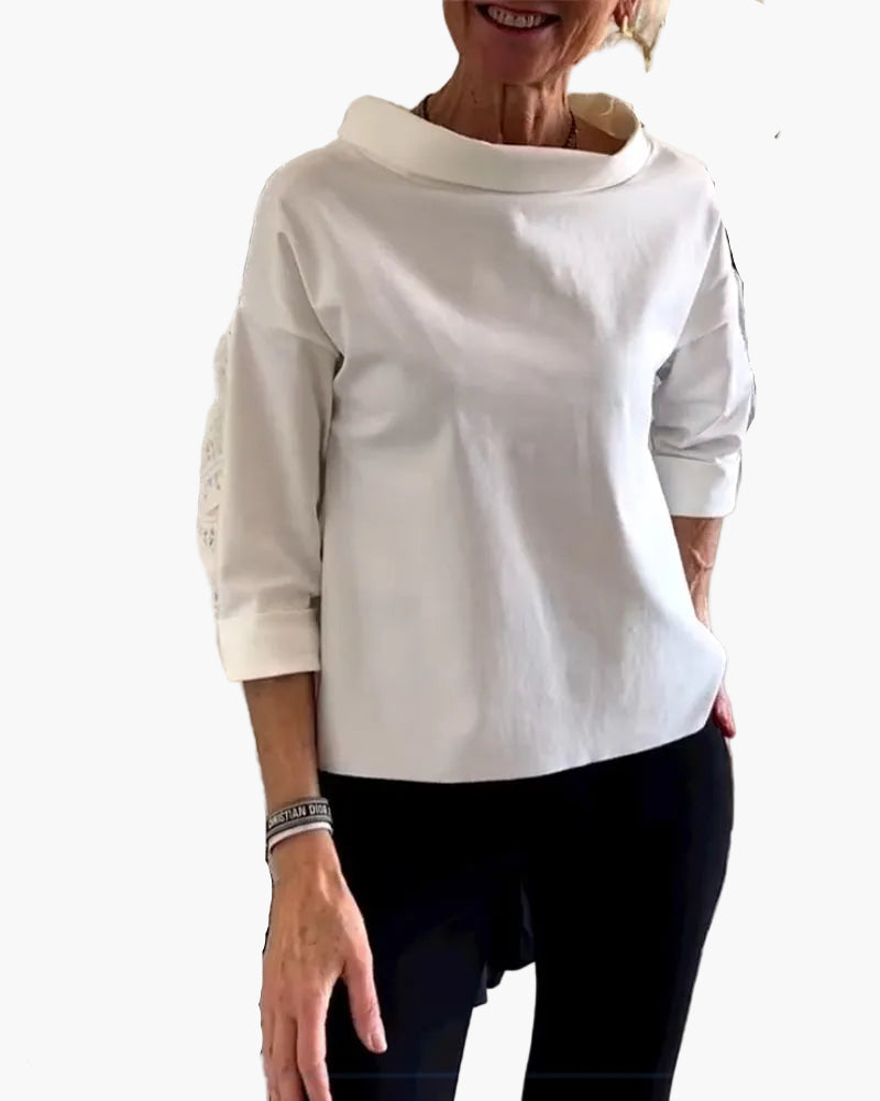 Women's Modern Top with High Collar and Three-Quarter Sleeves – Office & Everyday