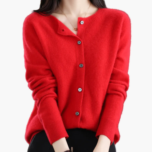 Damen Strickjacke mit Rundhalsausschnitt – Klassischer Cardigan für Alltag, Büro und Freizeit