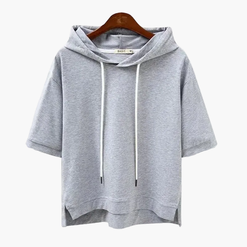 Women's Short-Sleeve Hooded Sweatshirt Street Style – Casual Hooded Pullover for Everyday and Leisure