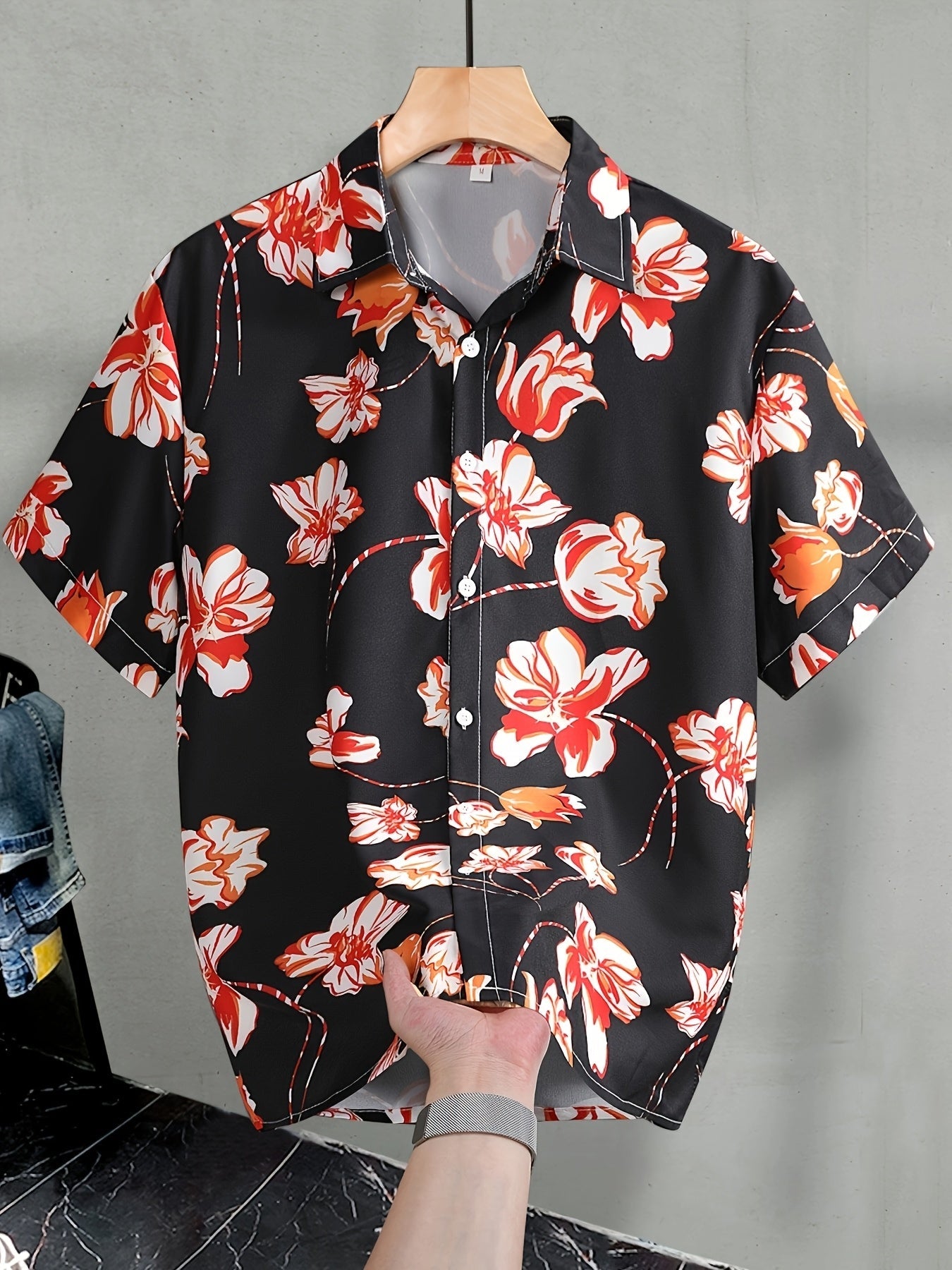 Men's Short-Sleeve Casual Shirt with Modern Floral Pattern – Casual Resort Shirt for Summer & Vacation