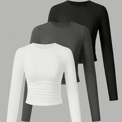 3er Pack Langarmshirt mit Rundhals und Raffung