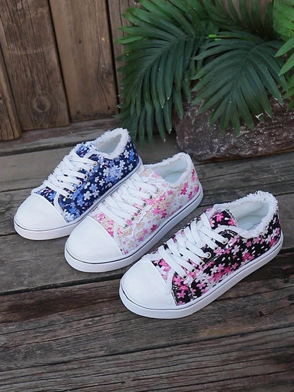 Damen Sneaker Freizeitmode mit Blumenmuster – Bequeme Alltagsschuhe für stilbewusste Frauen