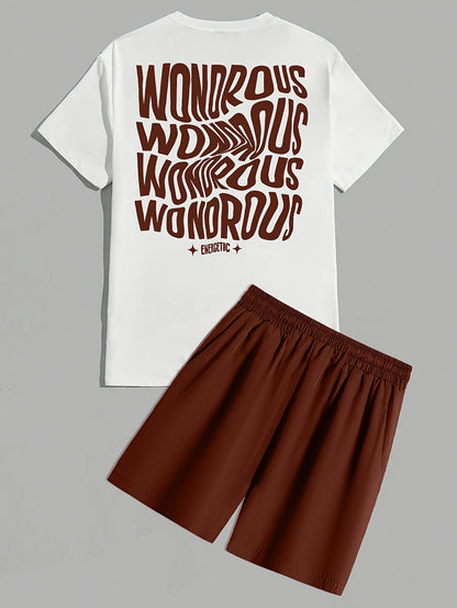 Men's Streetwear Set with Print – Modern T-Shirt and Shorts with WONDROUS Graphic, Casual Outfit