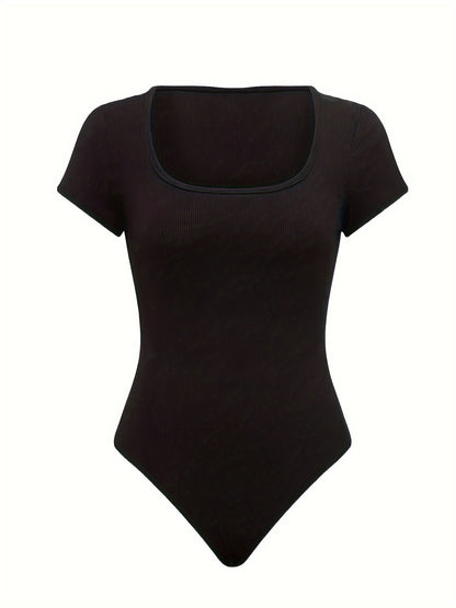 Women's One-Piece Set with Square Neck Bodysuit and Wide Pants, Casual & Everyday