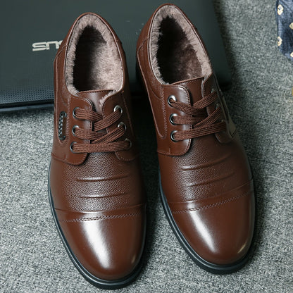 Men's winter business lace-up shoes, lined, brown