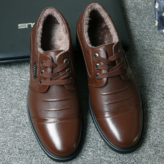 Men's winter business lace-up shoes, lined, brown