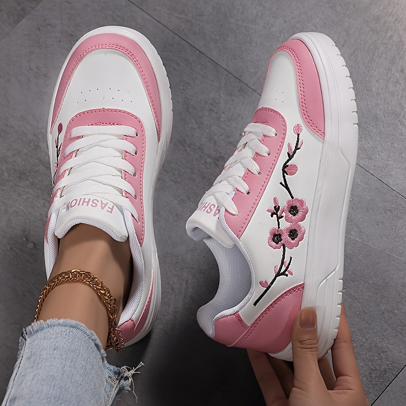 Damen Sneaker mit Blumenstickerei und modischem Freizeit-Look – Eleganter Alltagsschuh