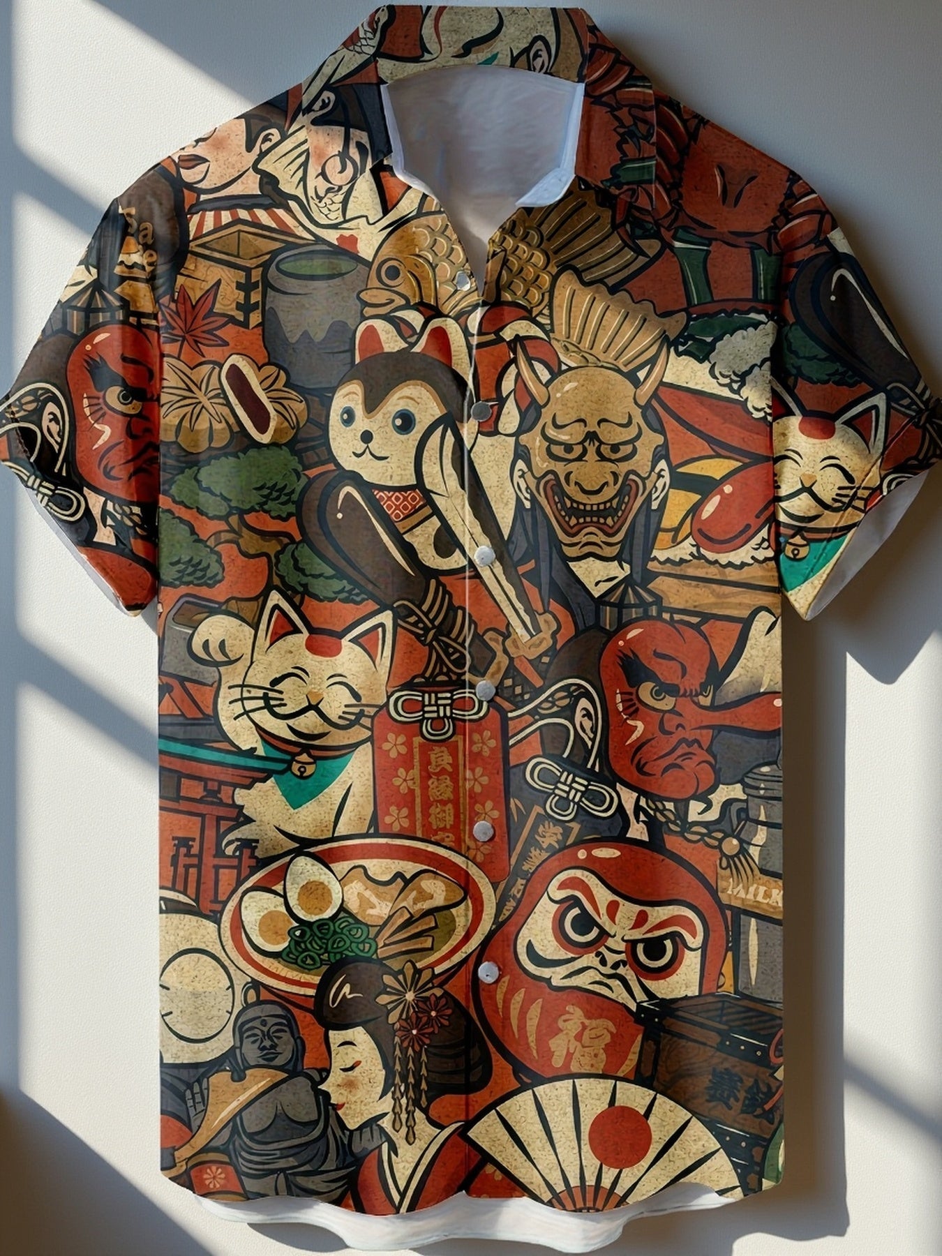 Men's Short-Sleeve Casual Shirt with Japanese Graphic Print – Artistic Statement for Summer & Everyday Wear