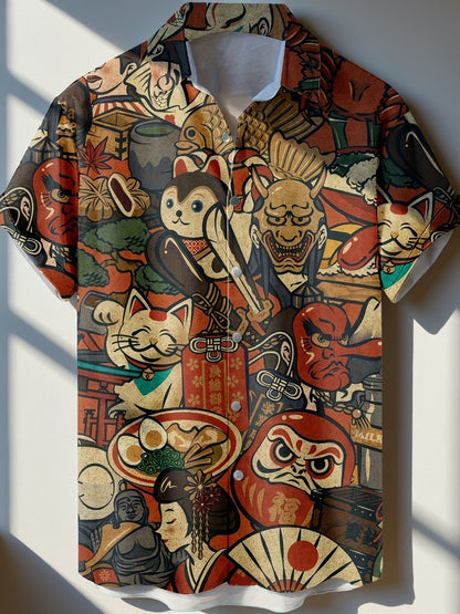 Men's Short-Sleeve Casual Shirt with Japanese Graphic Print – Artistic Statement for Summer & Everyday Wear