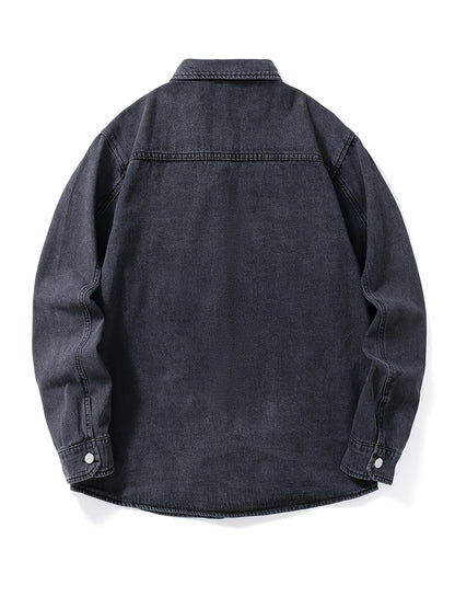 Dark gray denim shirt jacket with chest pockets