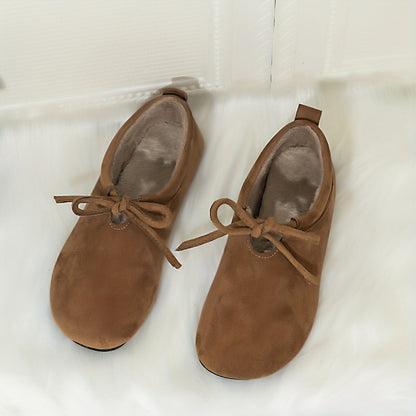 Women's slip-on shoes, bow design, warm-lined casual shoes