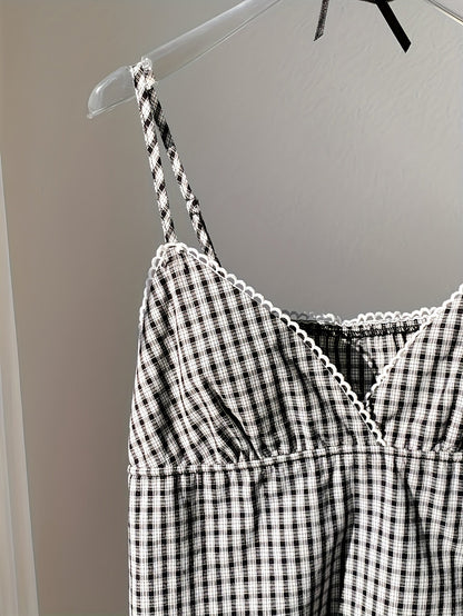 Women's Vintage-Style Checkered Strap Top for Casual and Summer Wear