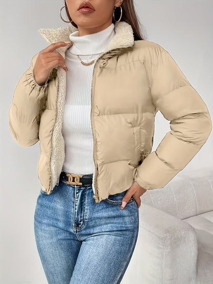 Women's Short Quilted Jacket with Teddy Lining and Zipper