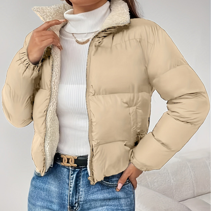 Women's Short Quilted Jacket with Teddy Lining and Zipper