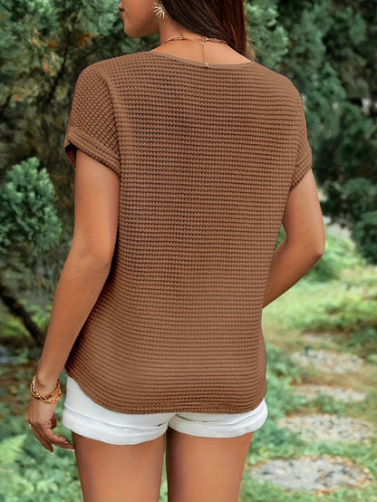 Damen Sommer Strick T-Shirt mit Herz-Detail – Eleganter Freizeitstil für Alltag und Urlaub