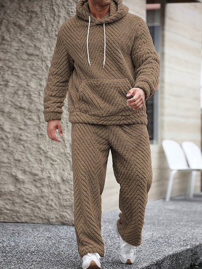 Men's Lounge Set Sherpa Hoodie & Herringbone Pants