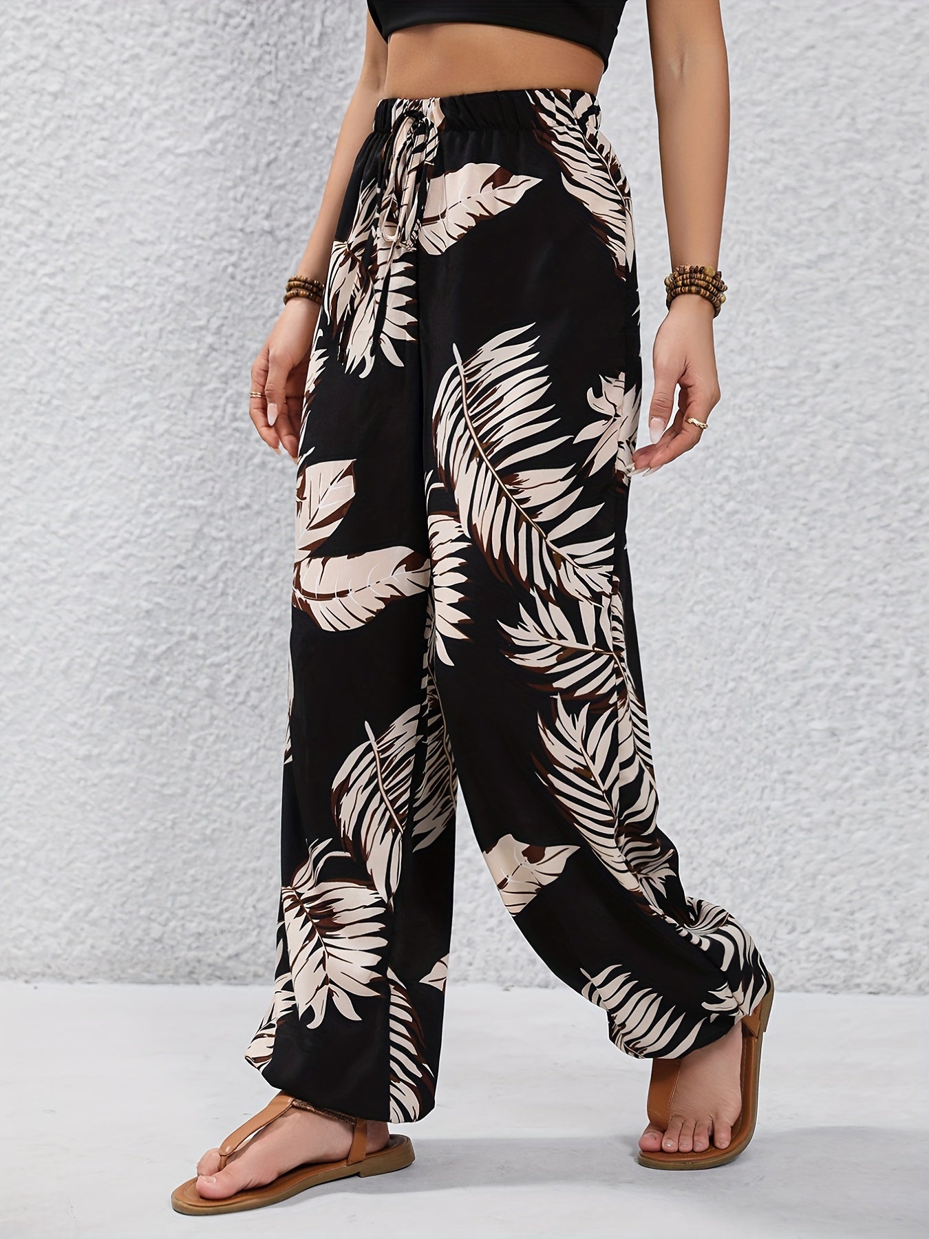 Women's Jogging Pants in Tropical Vacation Style with Plant Pattern – Perfect for Spring and Summer