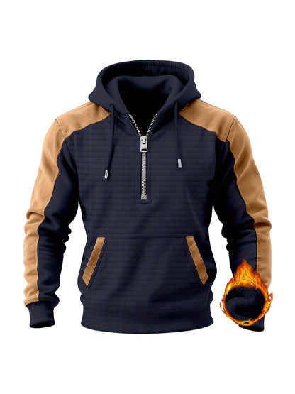 Herren Hoodie Halb-Reißverschluss Stepp-Optik Zweifarbig