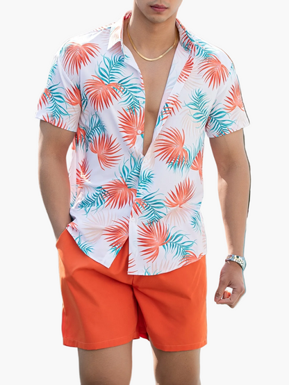 Herren Sommer Strand Set – Tropisches Kurzarmhemd & Shorts – Modisches Freizeit Outfit